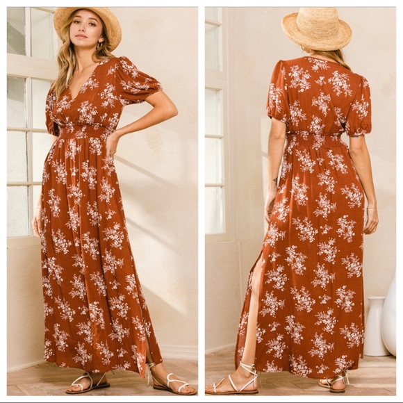 Boho Beautiful Puff Sleeve Floral Maxi Dress - Picture 3 of 6